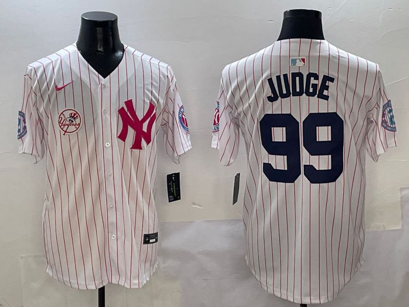 Men New York Yankees 99 Judge White Stripe Jointly Name Nike 2025 MLB Jersey style 7